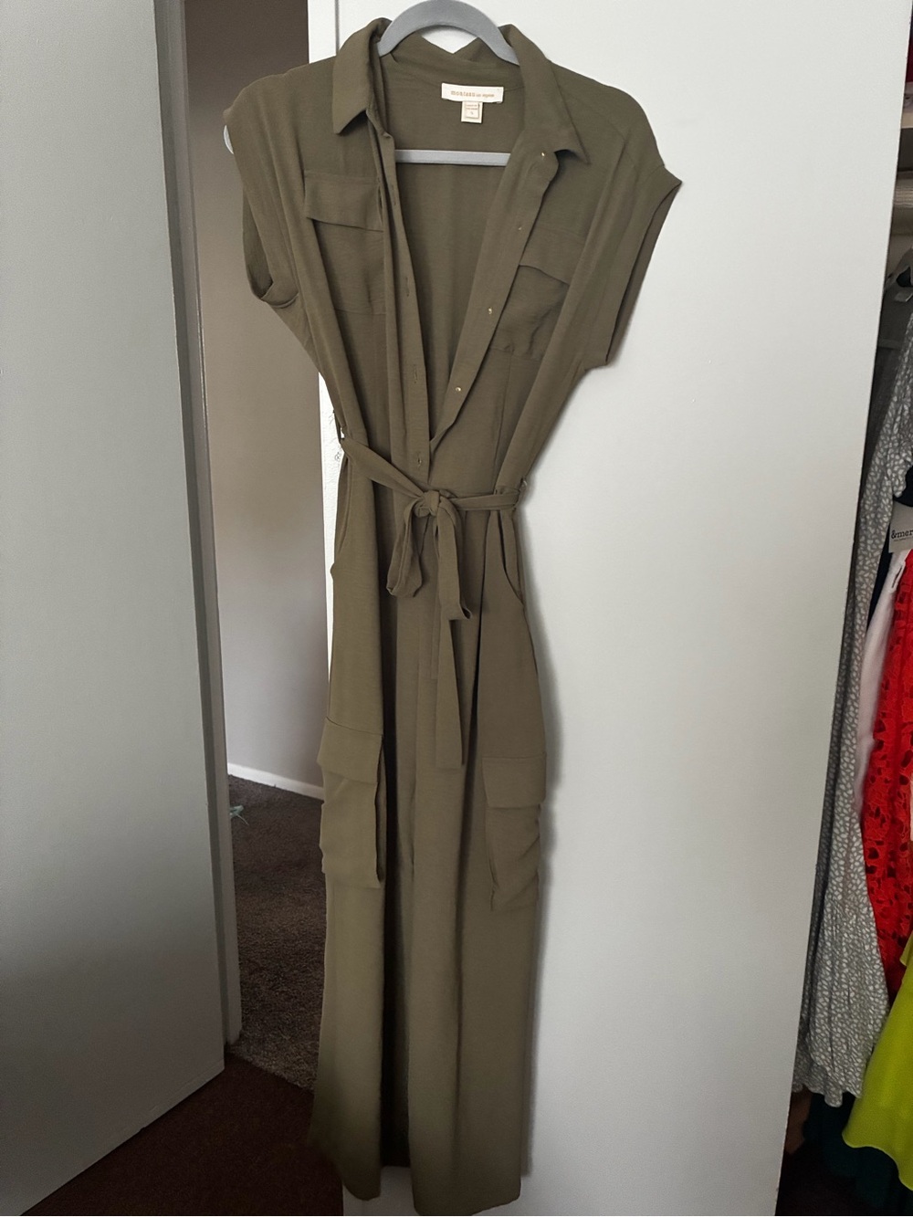 Sleeveless Olive Utility Tie-Waist Jumpsuit by Monteau